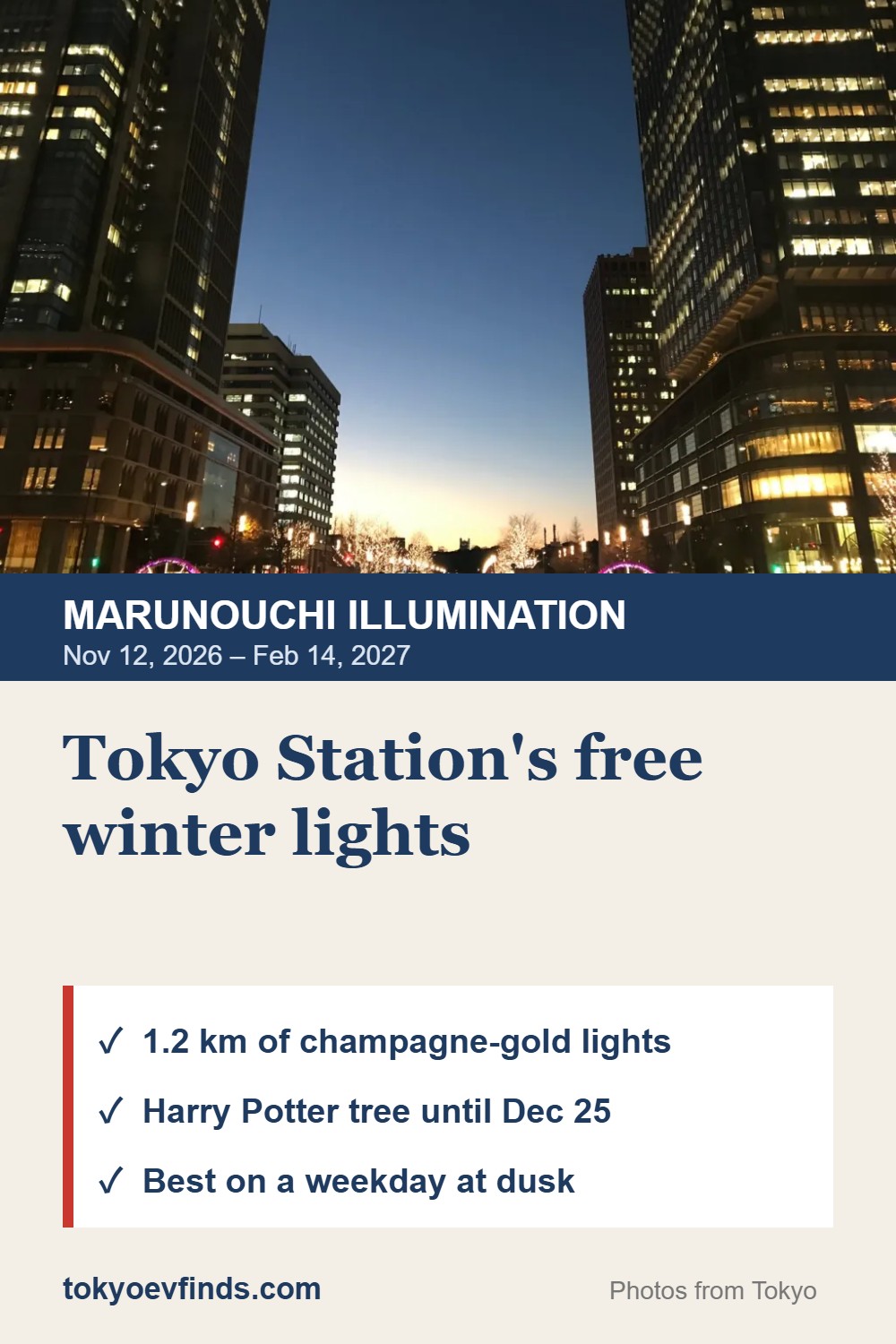 Marunouchi Illumination 2026 near Tokyo Station: dates and tips